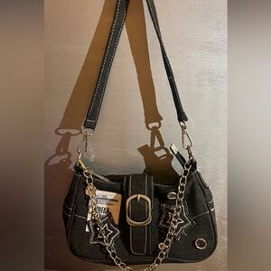 Y2K Black Women's Shoulder Bag with Chain and Buckle Detail